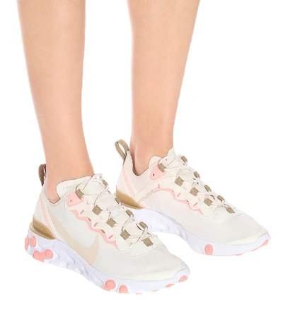 Nike React Element 55 Neoprene, Faux Leather And Mesh Sneakers In Beige