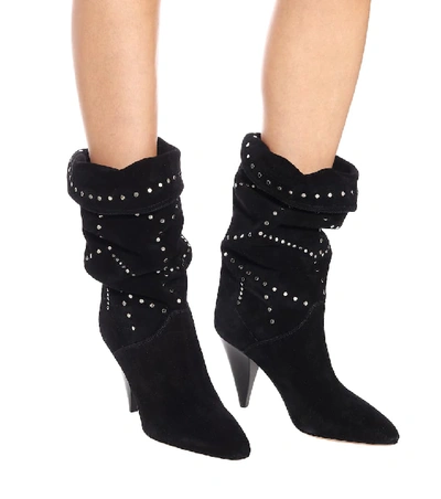 Shop Isabel Marant Lestee Studded Suede Ankle Boots In Black
