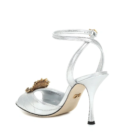 Shop Dolce & Gabbana Keira Matelassé Leather Sandals In Silver