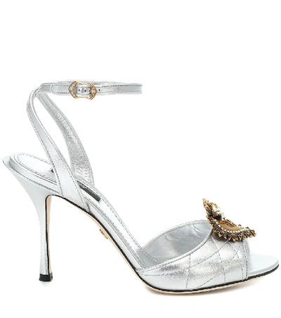 Shop Dolce & Gabbana Keira Matelassé Leather Sandals In Silver