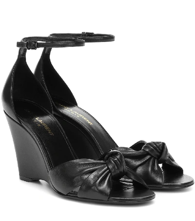 Shop Saint Laurent Lila 85 Leather Wedge Sandals In Black