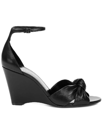 Shop Saint Laurent Lila 85 Leather Wedge Sandals In Black