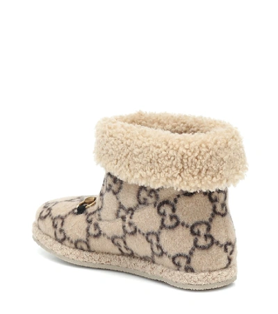 Shop Gucci Gg Wool Ankle Boots In Beige