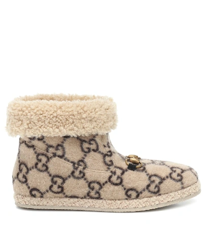 Shop Gucci Gg Wool Ankle Boots In Beige