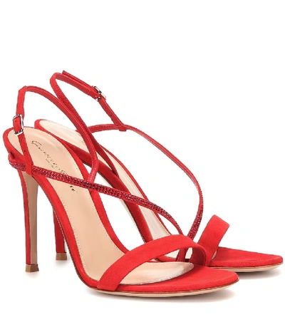 Shop Gianvito Rossi Manhattan 105 Suede Sandals In Red