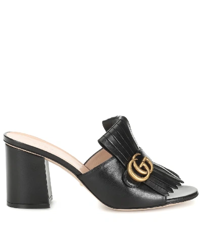 Shop Gucci Marmont Leather Sandals In Black