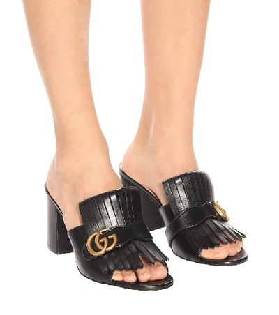 Shop Gucci Marmont Leather Sandals In Black