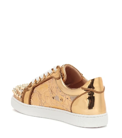 Shop Christian Louboutin Vieira Spikes Embellished Leather Sneakers In Gold