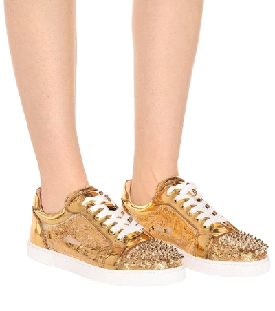 Shop Christian Louboutin Vieira Spikes Embellished Leather Sneakers In Gold