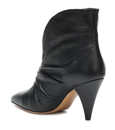 Shop Isabel Marant Lasteen Ruched Leather Ankle Boots In Black