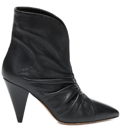 Shop Isabel Marant Lasteen Ruched Leather Ankle Boots In Black