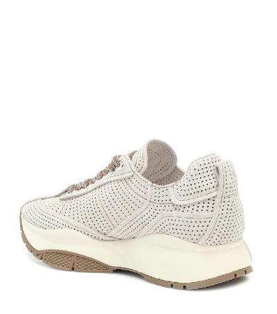 Shop Jimmy Choo Raine Perforated Suede Sneakers In Grey