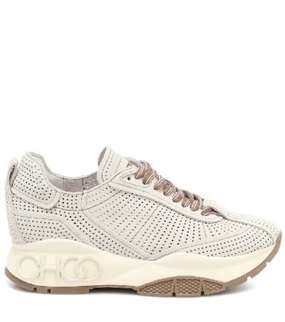 Shop Jimmy Choo Raine Perforated Suede Sneakers In Grey