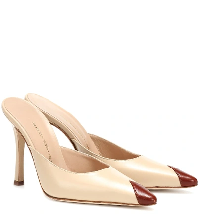 Shop Alessandra Rich Leather Mules In Beige