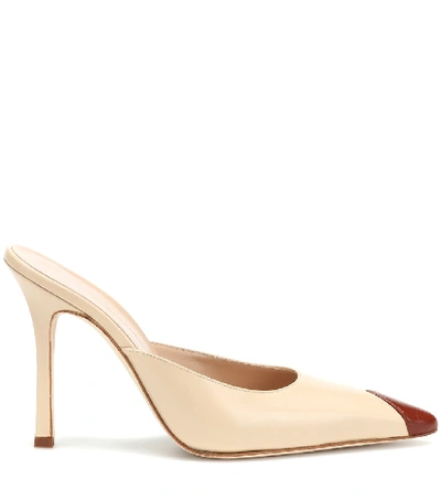 Shop Alessandra Rich Leather Mules In Beige