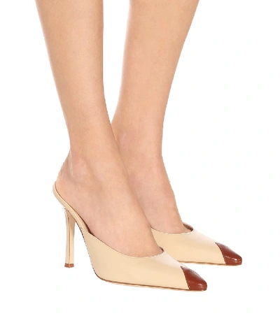 Shop Alessandra Rich Leather Mules In Beige