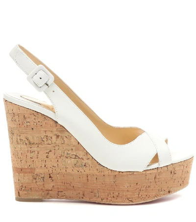 Shop Christian Louboutin Reine De Liege 120 Leather Wedges In White