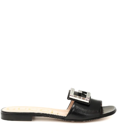 Shop Gucci Crystal-embellished Leather Slides In Black