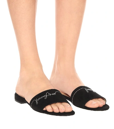 Shop Jimmy Choo Joni Embellished Suede Sandals In Black