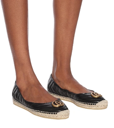 Shop Gucci Double G Leather Espadrilles In Black