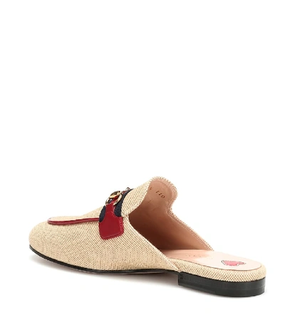 Shop Gucci Princetown Canvas Slippers In Beige