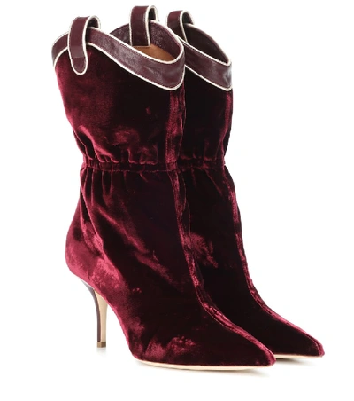 Shop Malone Souliers Daisy Velvet Ankle Boots In Red