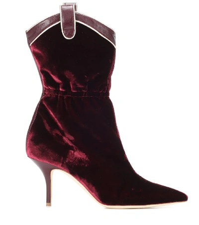 Shop Malone Souliers Daisy Velvet Ankle Boots In Red