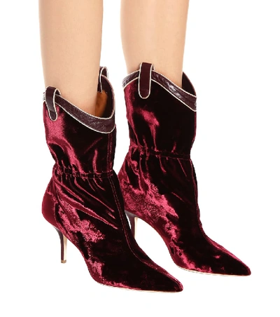 Shop Malone Souliers Daisy Velvet Ankle Boots In Red