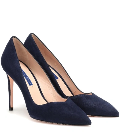 Shop Stuart Weitzman Anny 95 Suede Pumps In Blue