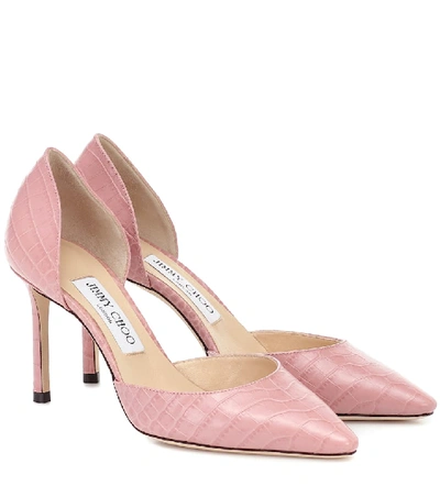 Shop Jimmy Choo Esther 85 Croc-effect Leather Pumps In Pink