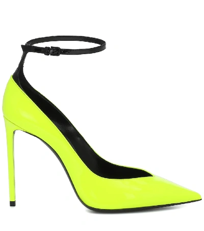 Shop Saint Laurent Zoe 105 Patent-leather Pumps In Yellow