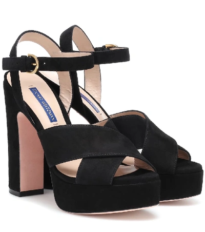 Shop Stuart Weitzman Joni Suede Plateau Sandals In Black