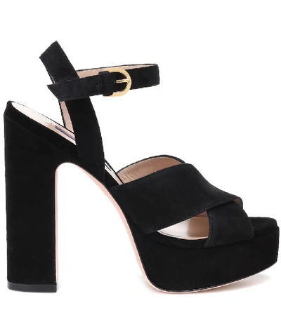 Shop Stuart Weitzman Joni Suede Plateau Sandals In Black