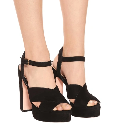 Shop Stuart Weitzman Joni Suede Plateau Sandals In Black