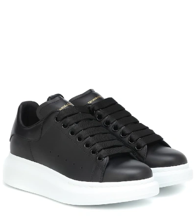 Shop Alexander Mcqueen Oversized Leather Sneakers In Black