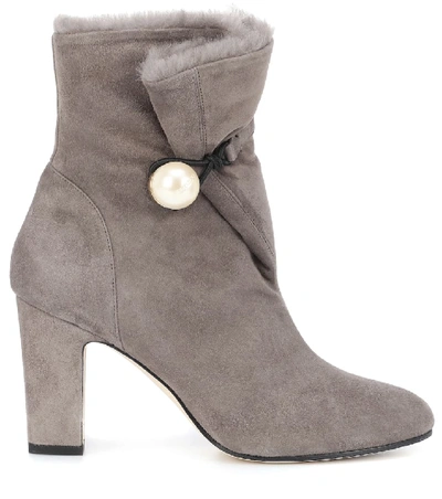 Shop Jimmy Choo Bethanie 85 Suede Ankle Boots In Grey