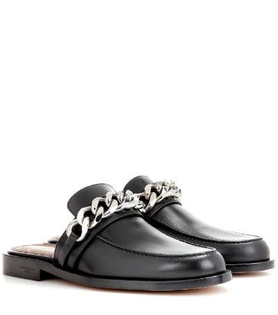 Shop Givenchy Chain Leather Slippers In Black