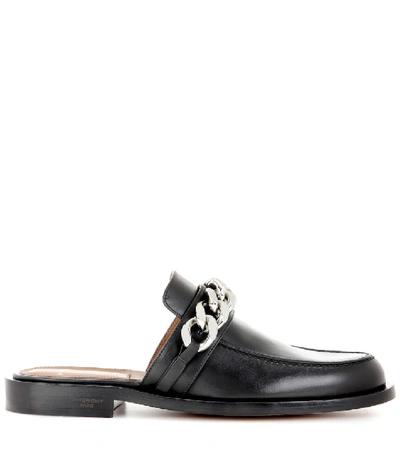 Shop Givenchy Chain Leather Slippers In Black