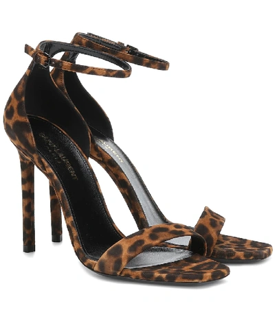 Shop Saint Laurent Amber 105 Leopard-print Suede Sandals In Brown