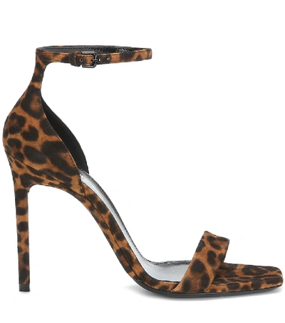 Shop Saint Laurent Amber 105 Leopard-print Suede Sandals In Brown