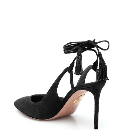 Shop Aquazzura Aurelia 85 Suede Slingback Pumps In Black