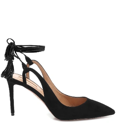 Shop Aquazzura Aurelia 85 Suede Slingback Pumps In Black