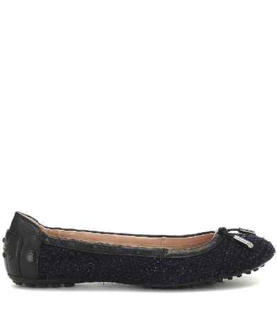 Shop Tod's Gommino Tweed Ballet Flats In Blue