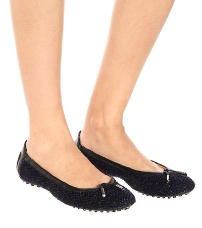 Shop Tod's Gommino Tweed Ballet Flats In Blue