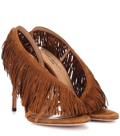 Shop Aquazzura Wild Fringe 105 Suede Sandals In Brown