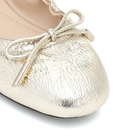 Shop Tod's Metallic Leather Ballet Flats In Gold