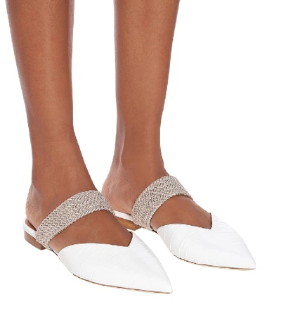 Shop Malone Souliers Maisie Croc-effect Leather Slippers In White