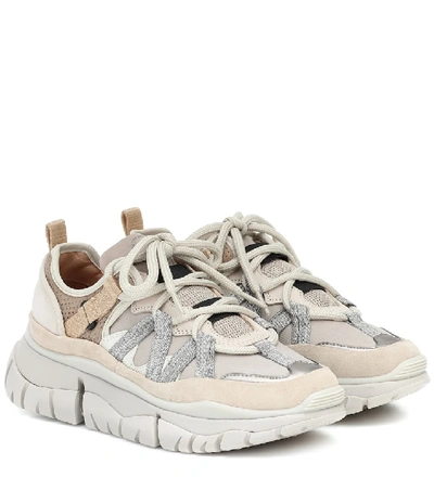 Shop Chloé Blake Leather-trimmed Sneakers In Neutrals