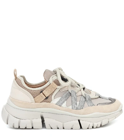 Shop Chloé Blake Leather-trimmed Sneakers In Neutrals