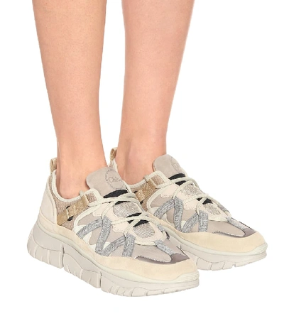 Shop Chloé Blake Leather-trimmed Sneakers In Neutrals